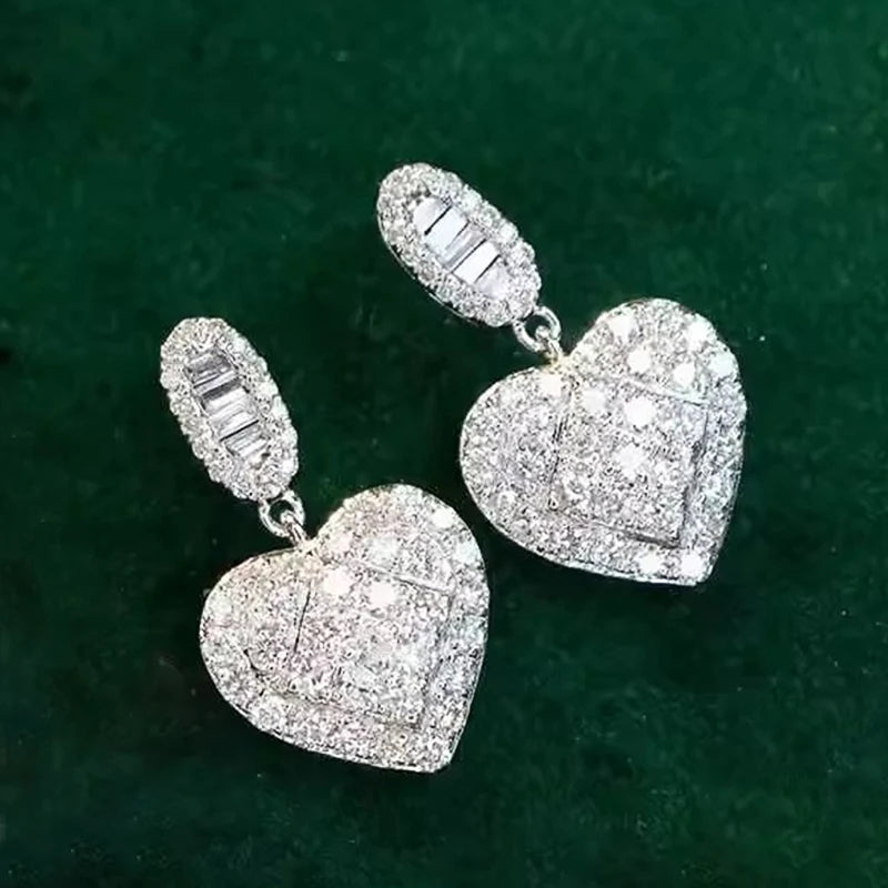 Huitan Heart Dangle Earrings | Cubic Zirconia Drop Pendants Dangle Drop Earrings Axl