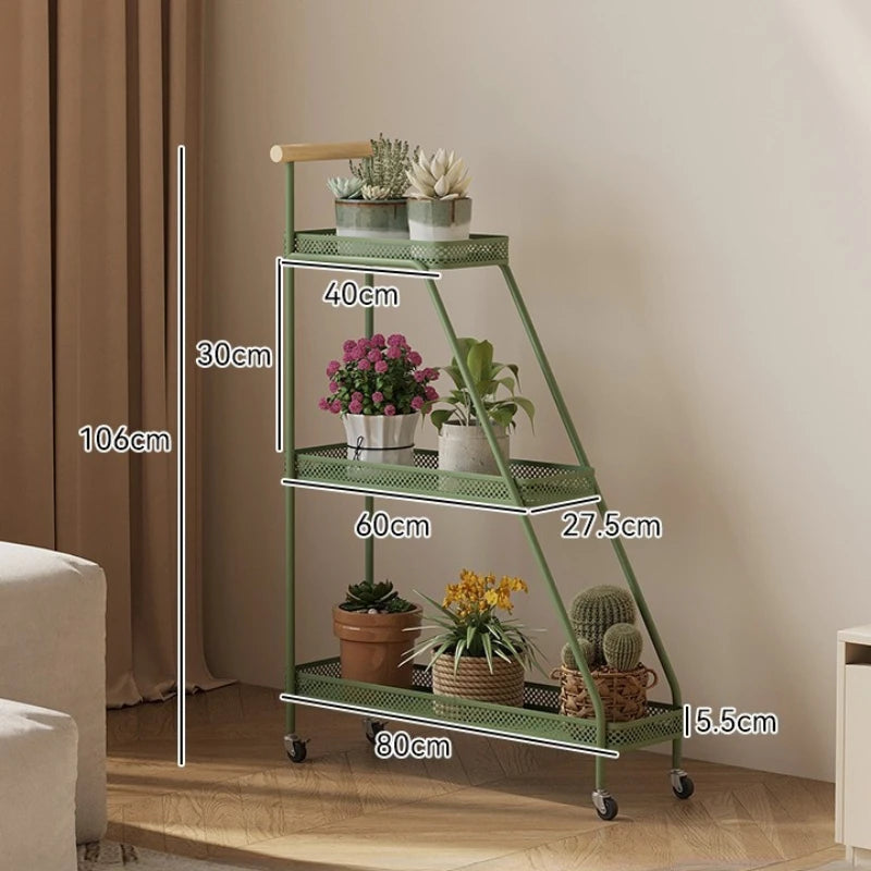 3-Tier Metal Flower Pot Stand – Movable Balcony Plant Rack Plant Pot Stand Axl Green- 3 Layers