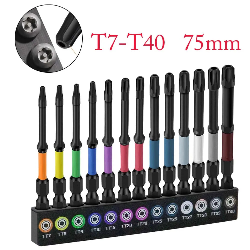 13-Pc Torx Security Bit Set T7–T40 | 1/4" Hex Shank, 75mm Screwdriver Bit Set Axl China Mainland