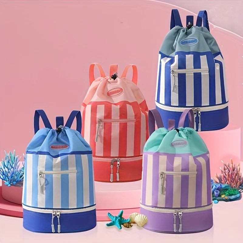 Striped Dry-Wet Separation Backpack – 10L Beach & Pool Bag Beach Pool Backpack Axl