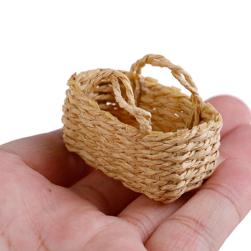 1/12 Dollhouse Miniature Hand-Woven Rattan Basket Decor Dollhouse Accessory Axl