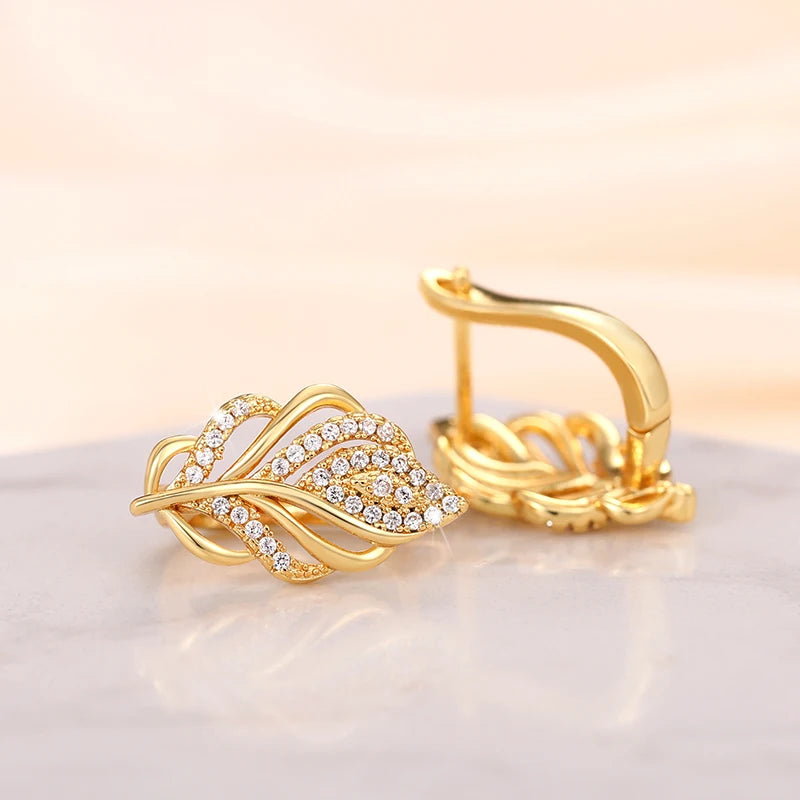 Huitan Gold Leaf Hoop Earrings – Elegant Women's Jewelry Hoop Earrings Axl
