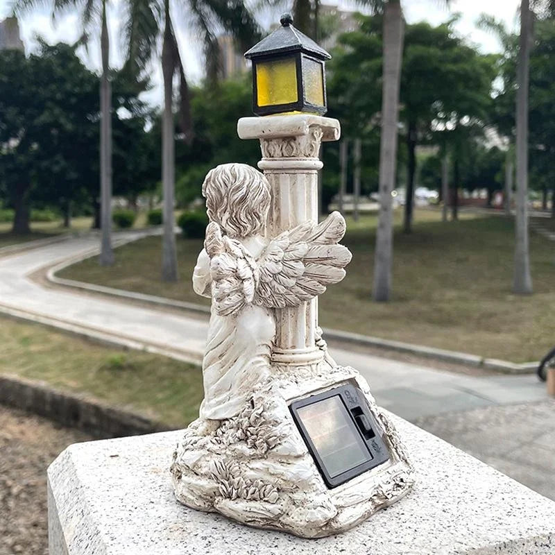 Solar Angel Garden Lamp – European Roman Column Resin Sculpture Solar Garden Sculpture Axl
