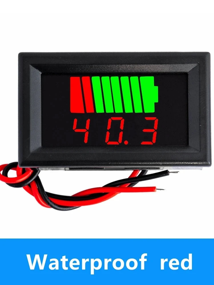 12V–60V Battery Capacity Meter | Blue LED Voltmeter Waterproof Battery Capacity Meter Axl Waterproof RED