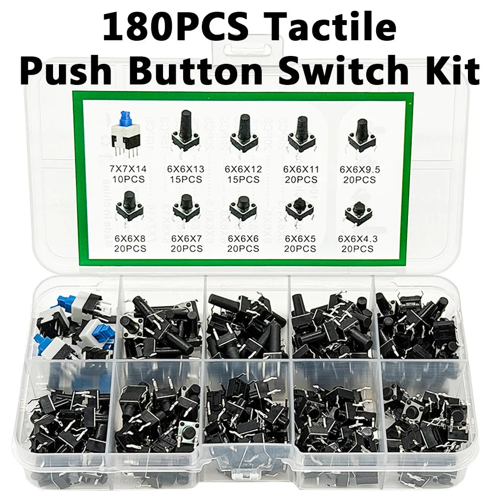180PCS Micro Tactile Push Button Switch Kit – 10 Types 6x6mm Tactile Switch Kit Axl Default Title