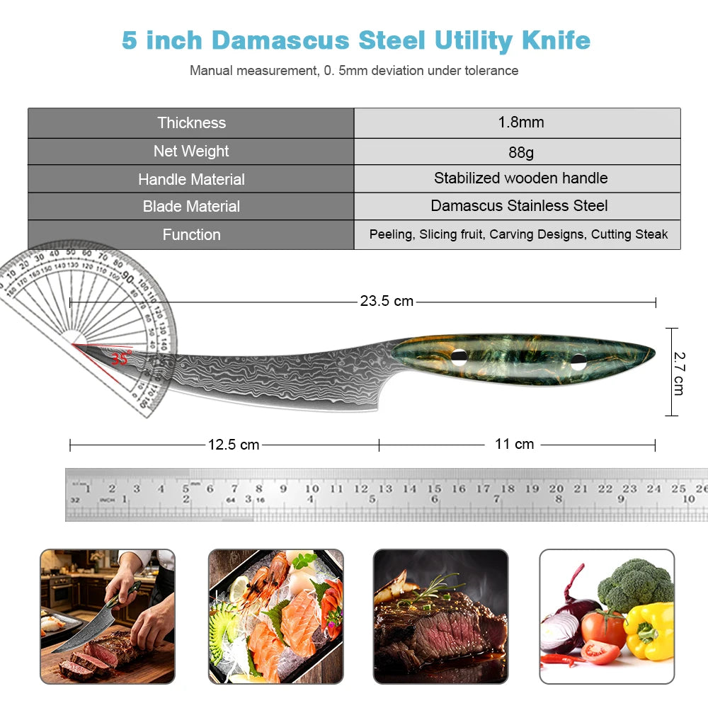 XITUO 5" Damascus Steel Japanese Kitchen Utility Knife Kitchen Utility Knife Axl