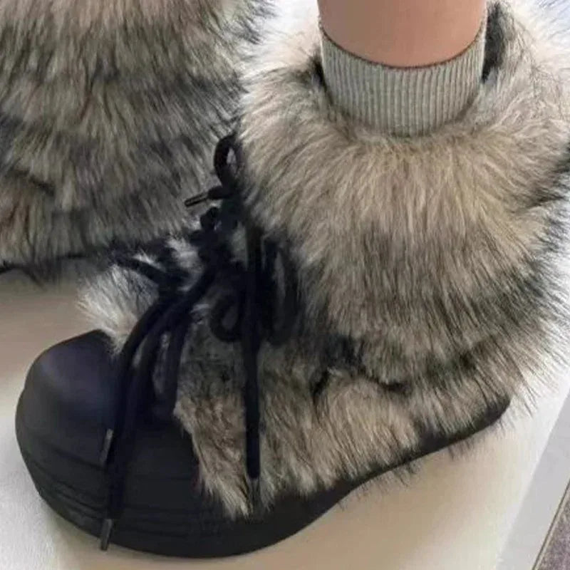 Women's Bow Platform Snow Ankle Boots – Plush Winter Slip-On Snow Ankle Boots Axl
