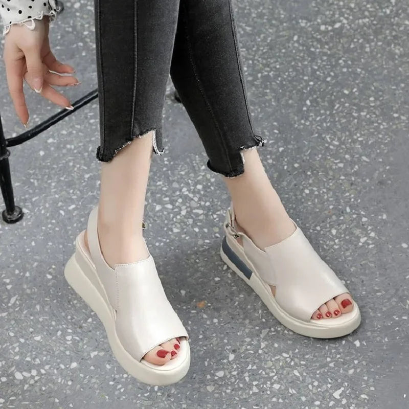 Women's Wedge Sandals – Retro Peep Toe Buckle Beach Shoes Wedge Sandals Axl