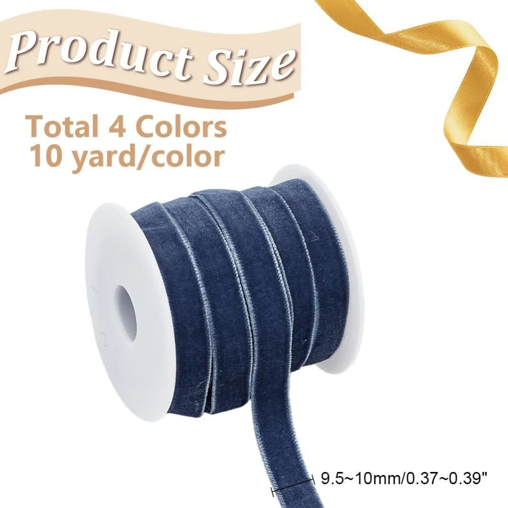 40 Yards Velvet Ribbon Set – 4 Colors 3/8 Inch with Spools Velvet Ribbon Set Axl