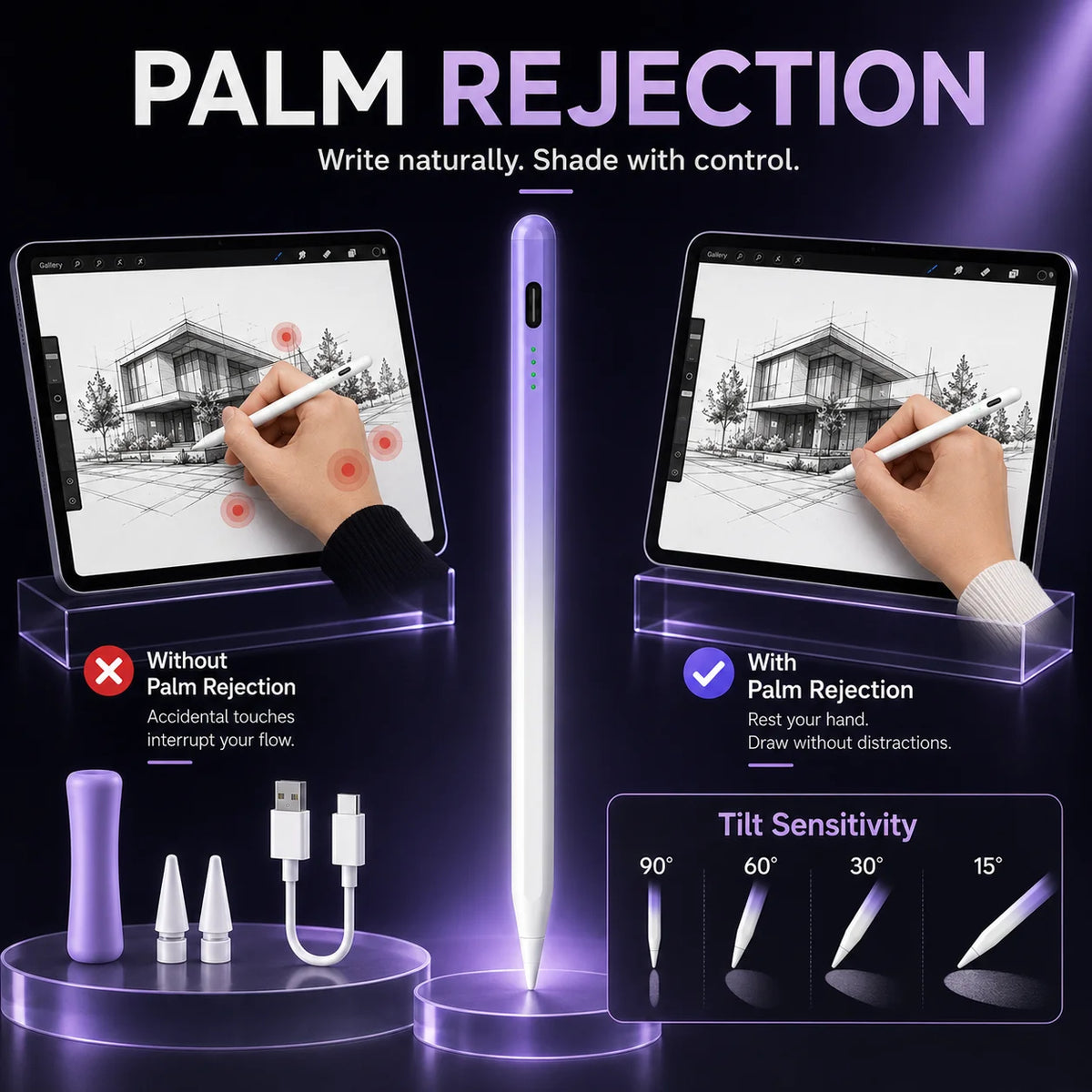 Magnetic Smart Stylus for iPad – USB-C Fast Charge & Palm Rejection iPad Stylus Pen Axl