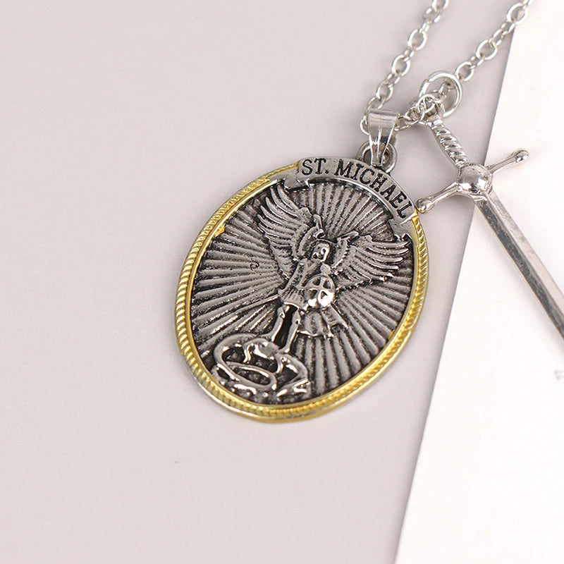 St. Michael Archangel Patron Saint Pendant Necklace – Zinc Alloy Religious Pendant Necklace Axl
