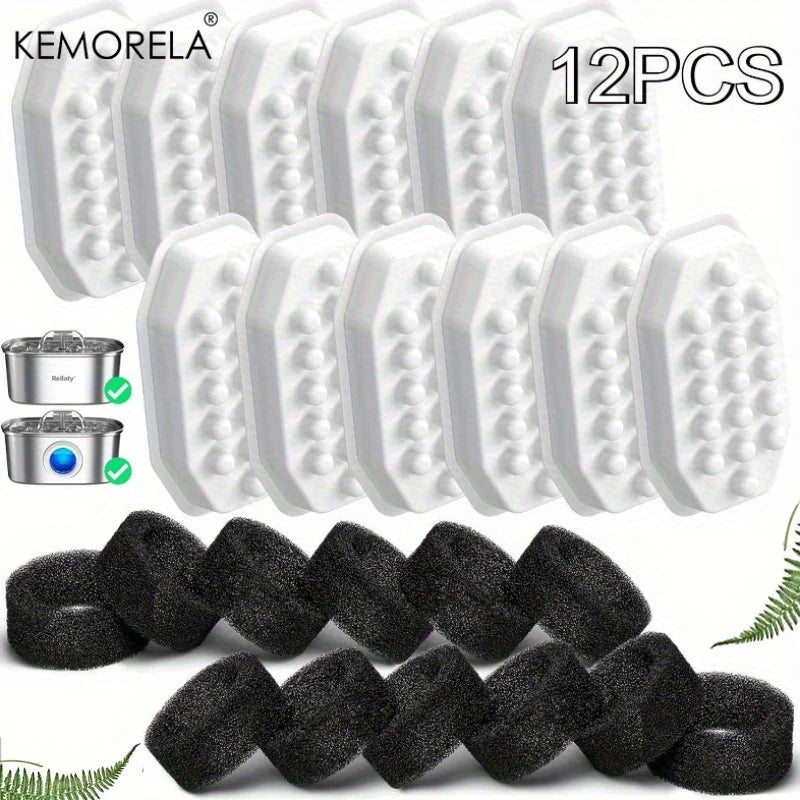Cat Fountain Replacement Filter Sponges 8/12 Pack | KEMORELA Pet Fountain Filter Axl 12PCS