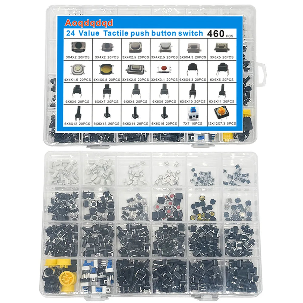 460-Piece SMD Tactile Push Button Switch Kit – 24 Values Switch Assortment Kit Axl