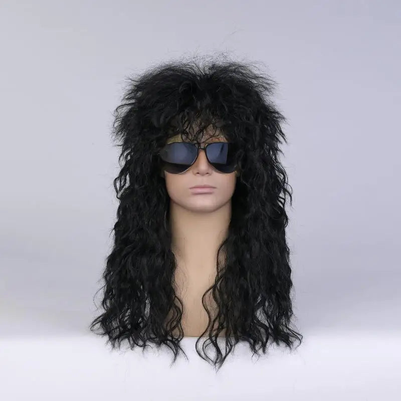 80s Rocker Mullet Wig – Long Curly Cosplay Wig for Men Costume Wig Axl