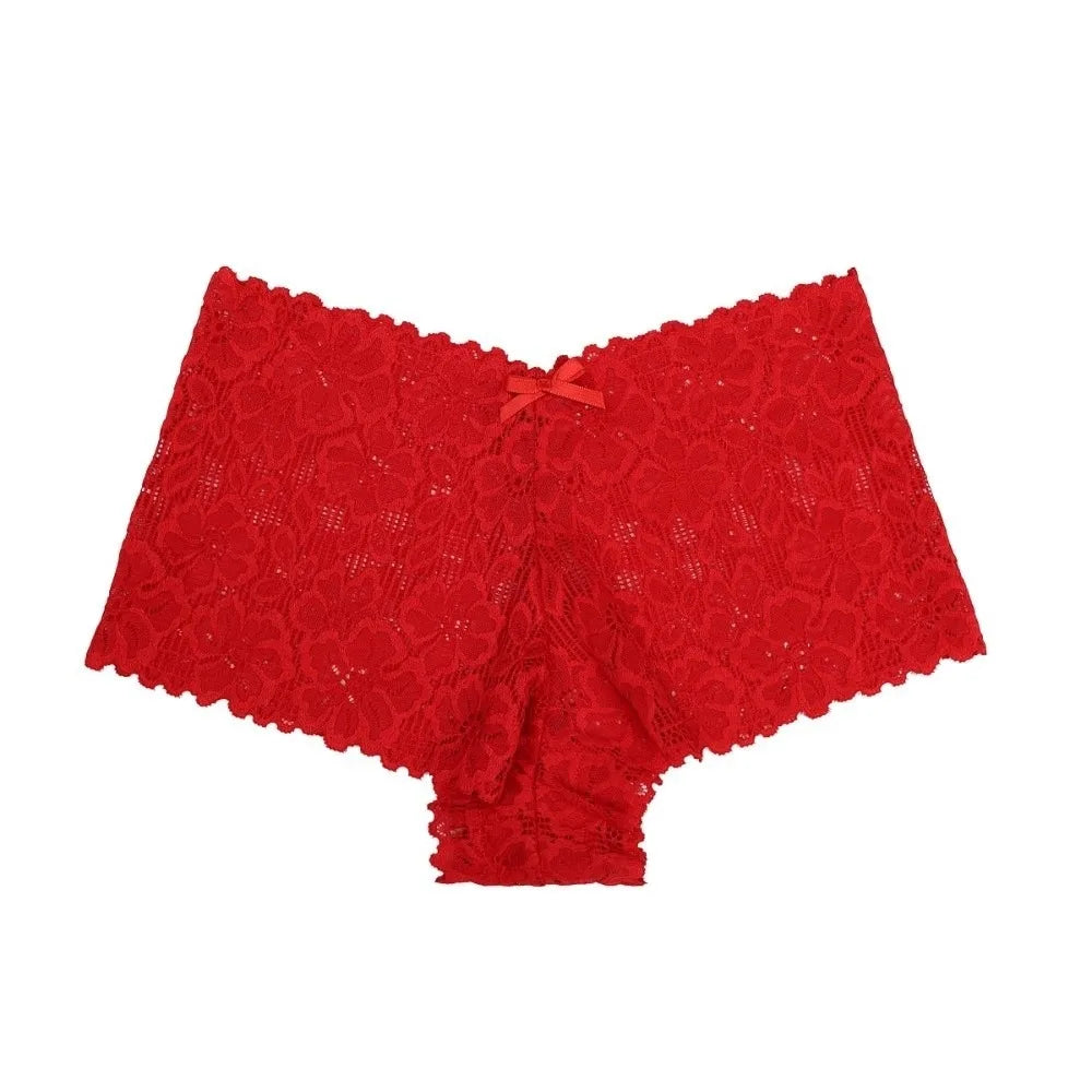 Women's Low-Rise Lace Briefs – Cotton Crotch Breathable Panties Women's Lace Briefs Axl Red M 1pc-1pc-