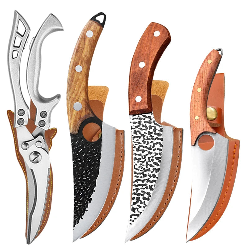 Stainless Steel Kitchen Knife Set – Cleaver, Boning & Scissors Kitchen Knife Set Axl 4pcs