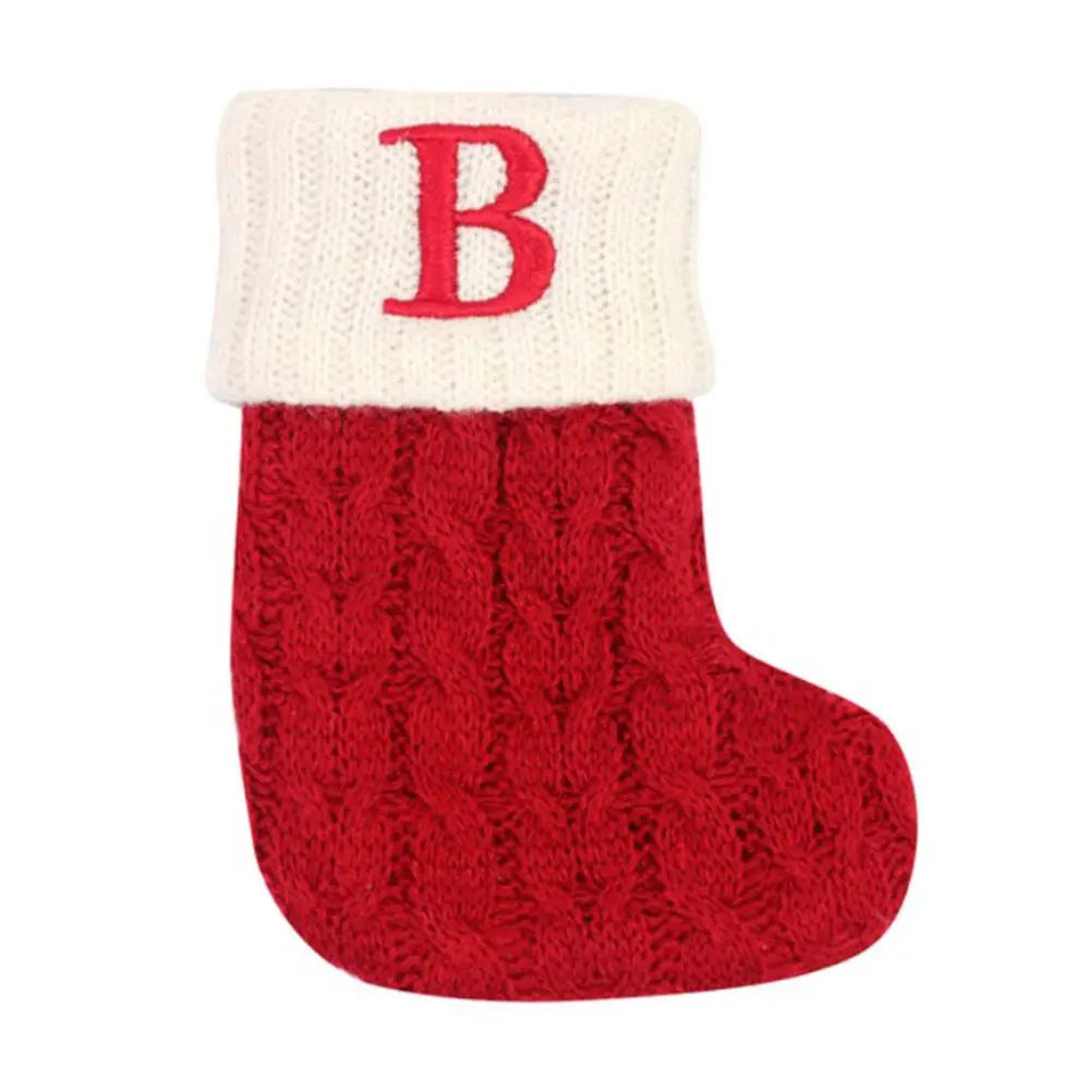 Knitted Christmas Stocking – Alphabet Letter Xmas Décor Gift Christmas Stocking Axl B
