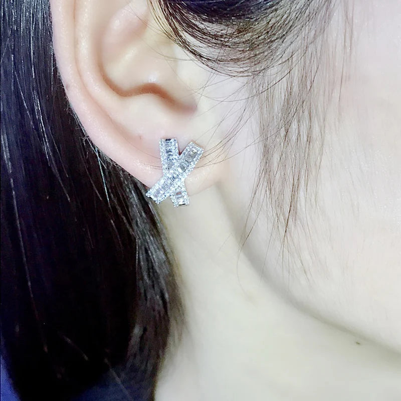 Huitan CZ X Cross Stud Earrings – Full Pave Cubic Zirconia CZ Stud Earrings Axl