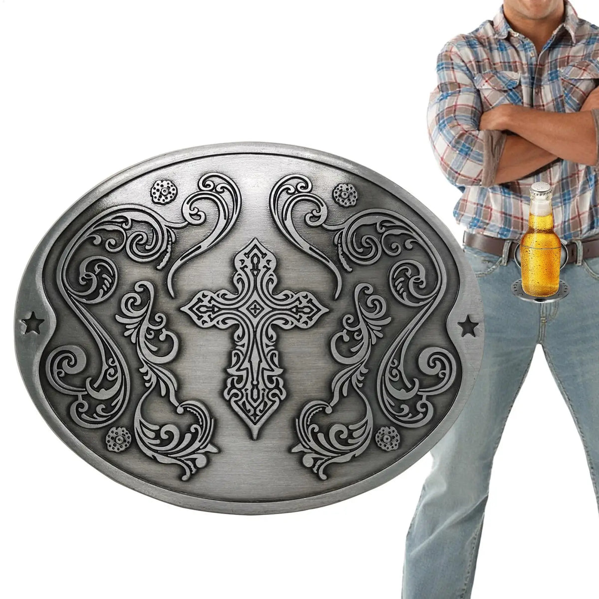 American Flag Beer Belt Buckle – Hands-Free Can Holder Novelty Belt Buckle Axl