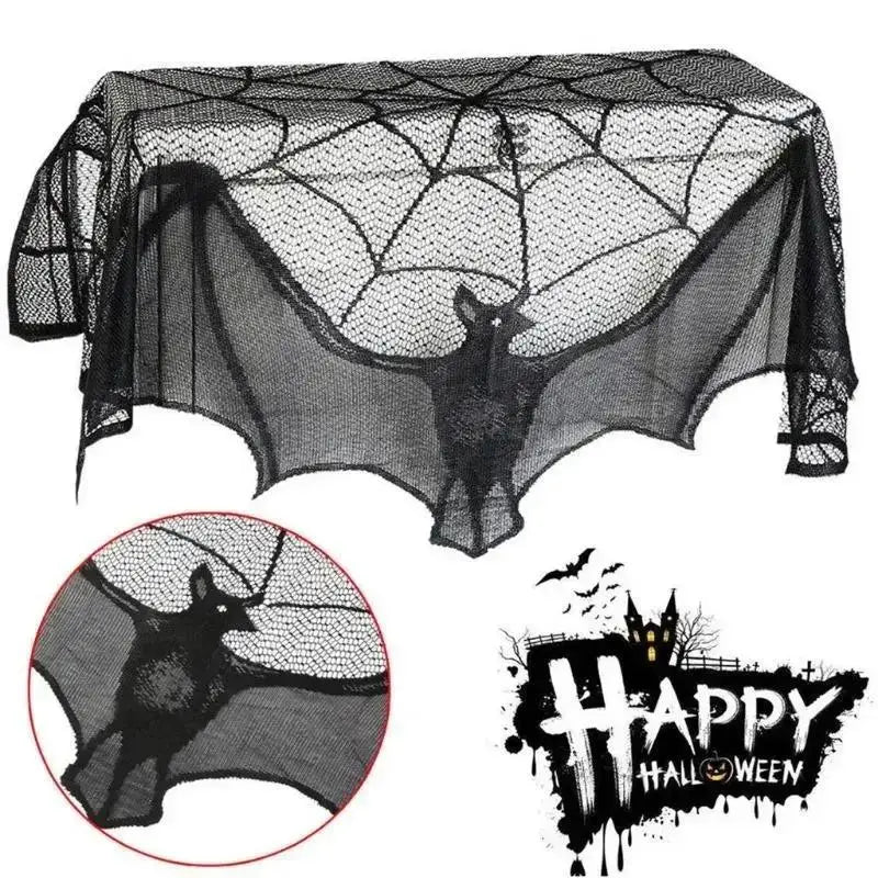 Gothic Bat Lace Curtain – Halloween Cobweb Tablecloth & Runner Halloween Lace Curtain Axl