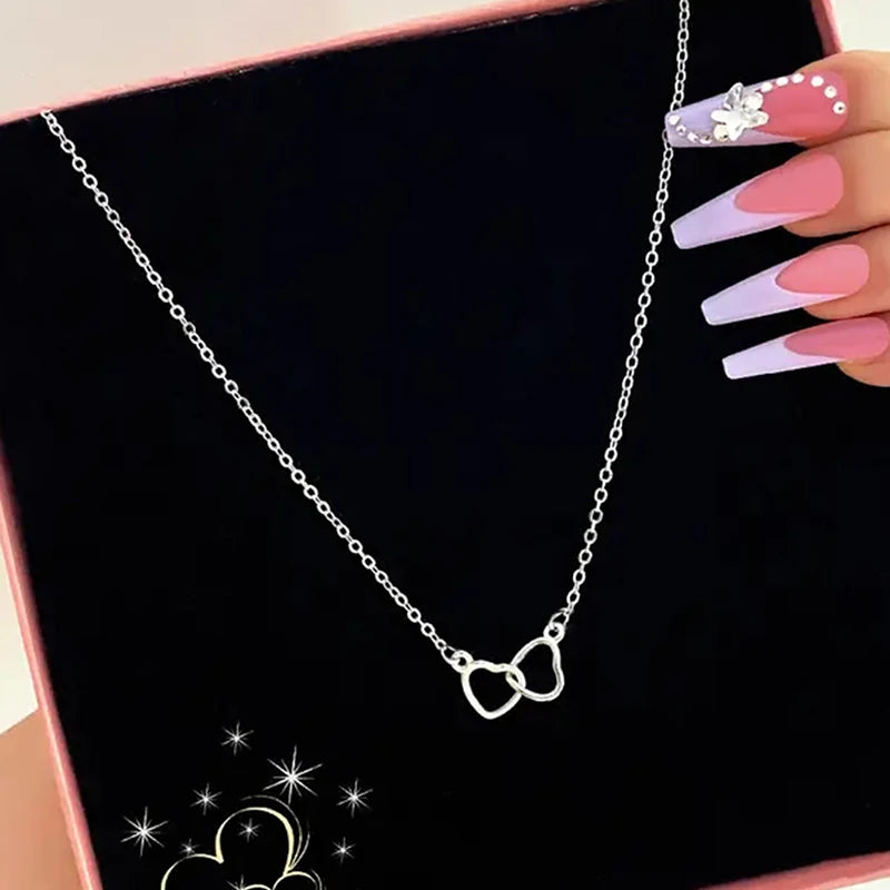 Huitan Double Heart Pendant Necklace – Women's Fashion Jewelry Pendant Necklace Axl
