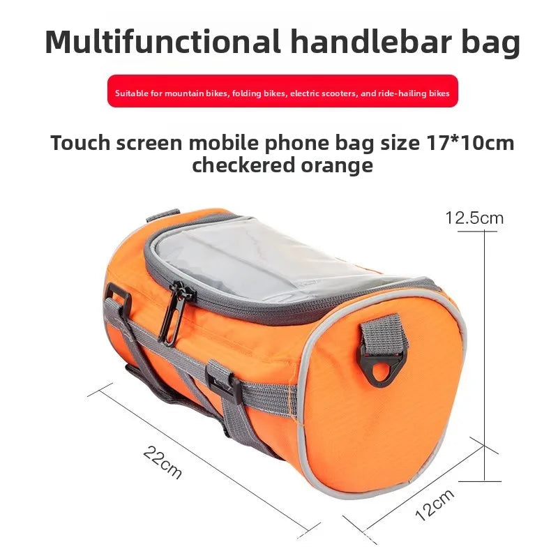 Waterproof Ultralight Handlebar Bag – Bike, E-Bike & Scooter Handlebar Bag Axl (Checkered Orange)Mu 5Inch