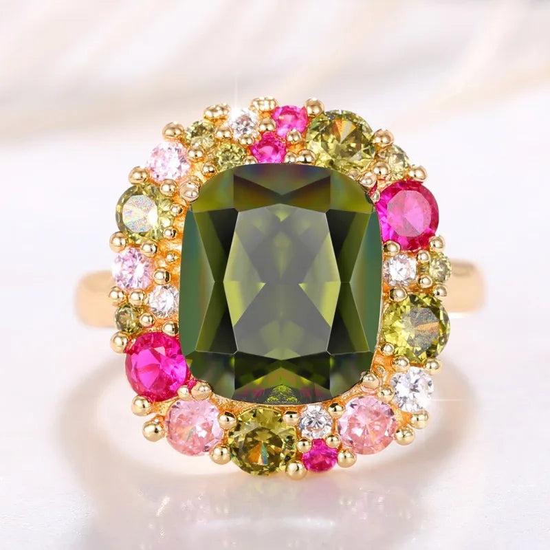 Huitan Green Cubic Zirconia Ring – Colorful CZ Women's Jewelry Fashion Ring Axl Q183 6