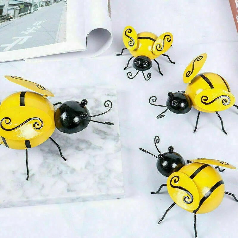 4-Piece Metal Bumble Bee Garden Wall Art Ornament Set Garden Wall Ornament Axl