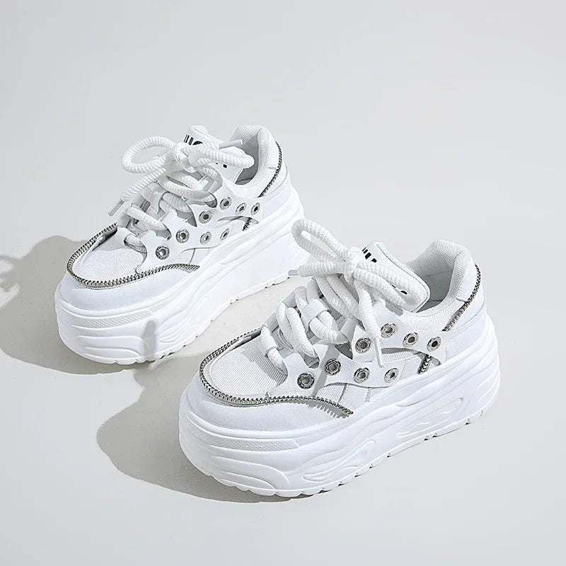 YEAE Women 8CM Platform Chunky Lace-Up Sneakers | Spring Shoes Platform Sneakers Axl WHITE 42