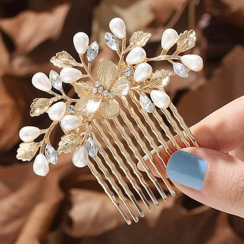 Pearl Bridal Hair Comb – Gold Leaf Wedding Headpiece Bridal Hair Comb Axl Default Title