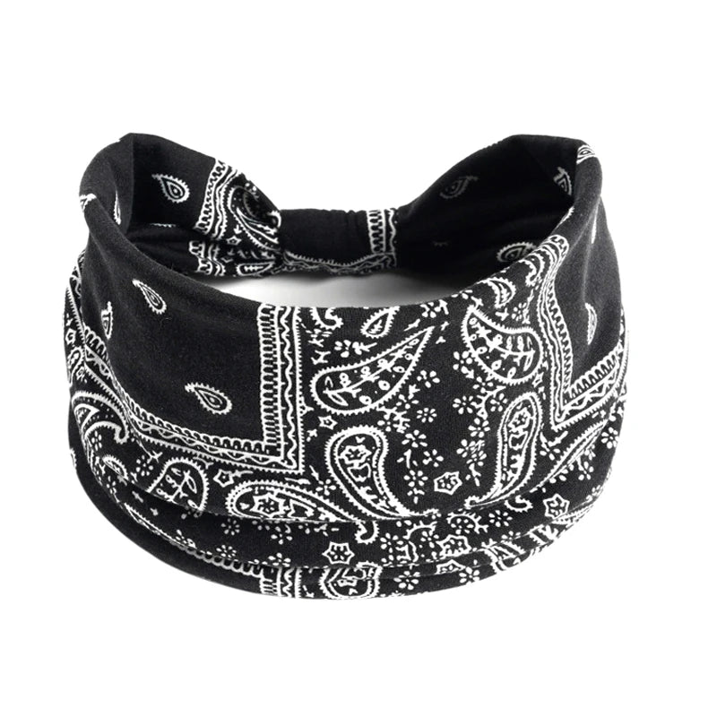 Boho Knot Turban Headband – Wide Printed Hair Wrap for Women Turban Headband Axl