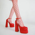 Women's Platform Chunky Heel Sandals – Mary Jane Wedding Shoe Platform Heel Sandals Axl red 38