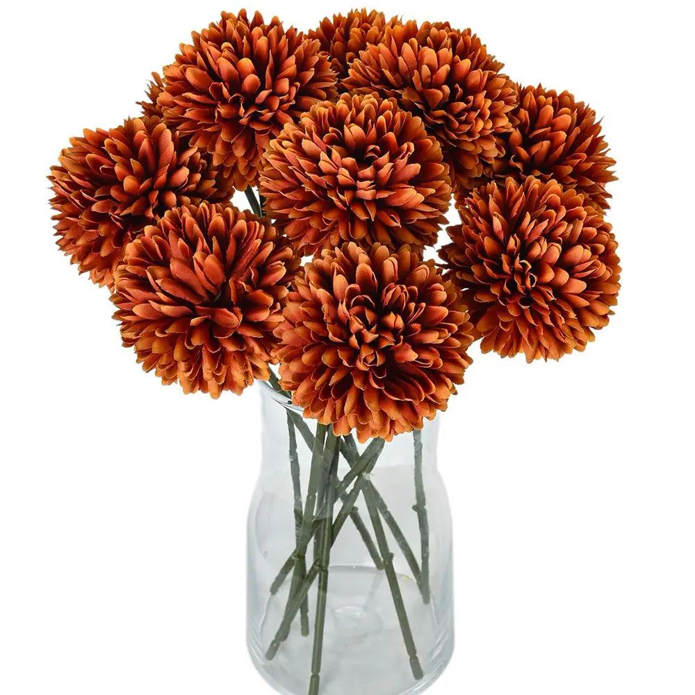 Silk Artificial Dandelion Hydrangea Flowers | Wedding & Home Décor Artificial Silk Flowers Axl Orange 20 pcs