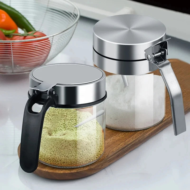 Glass Spice Jar with Stainless Steel Lid & Spoon | KEMORELA Glass Spice Jar Axl