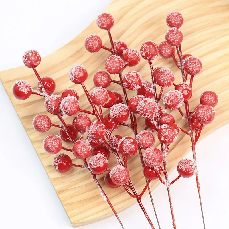 20 Pcs Frosted Artificial Red Berry Stems | Holiday Home Decor Artificial Berry Stems Axl