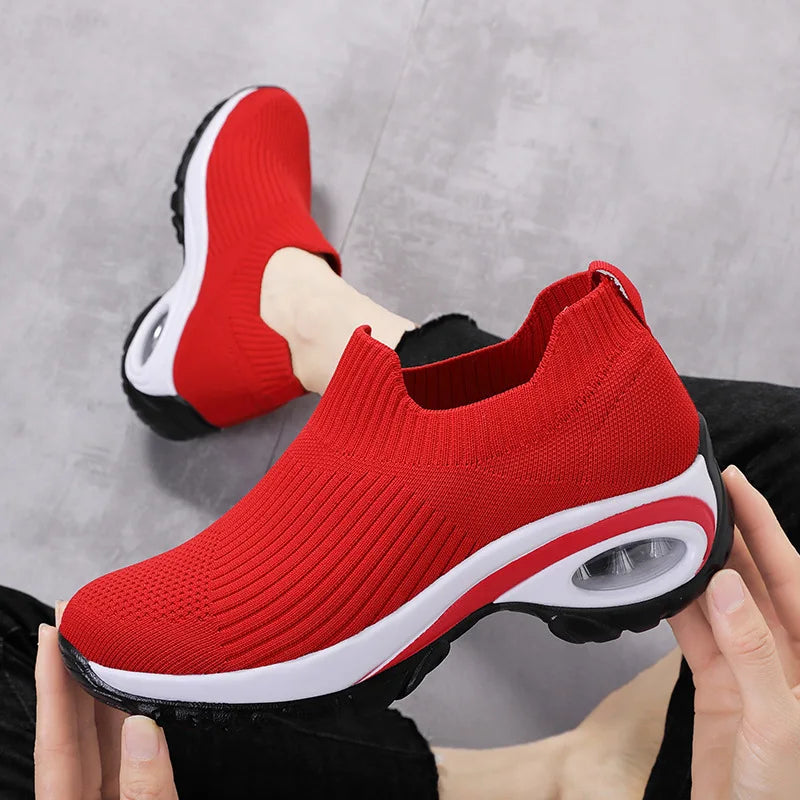 Women's Wedge Platform Sneakers – Breathable Casual Sport Shoes Platform Sneakers Axl Red 42