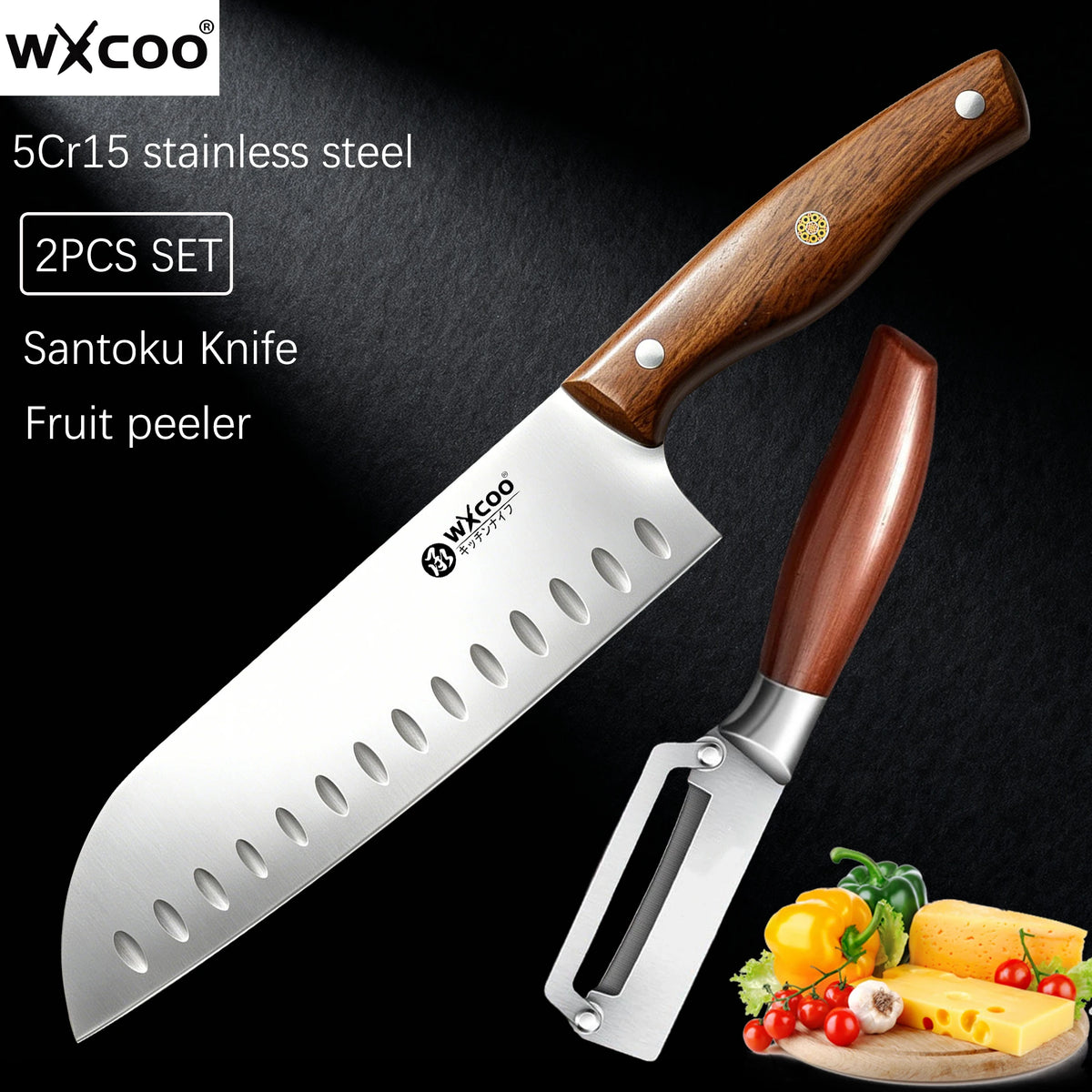 WXCOO 7.8" Santoku Knife – Japanese Stainless Steel Chef Knife Santoku Chef Knife Axl 2PCS