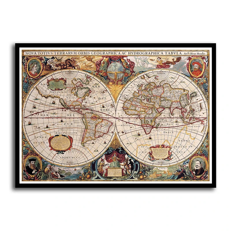 Vintage World Map Atlas Poster – Retro Globe Wall Art Decor