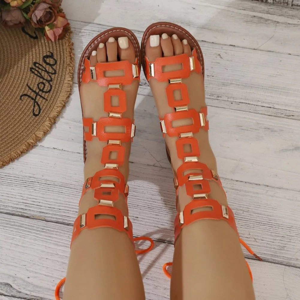 Women's Lace-Up Flat Gladiator Sandals | Open Toe Roman Style Flat Gladiator Sandals Axl