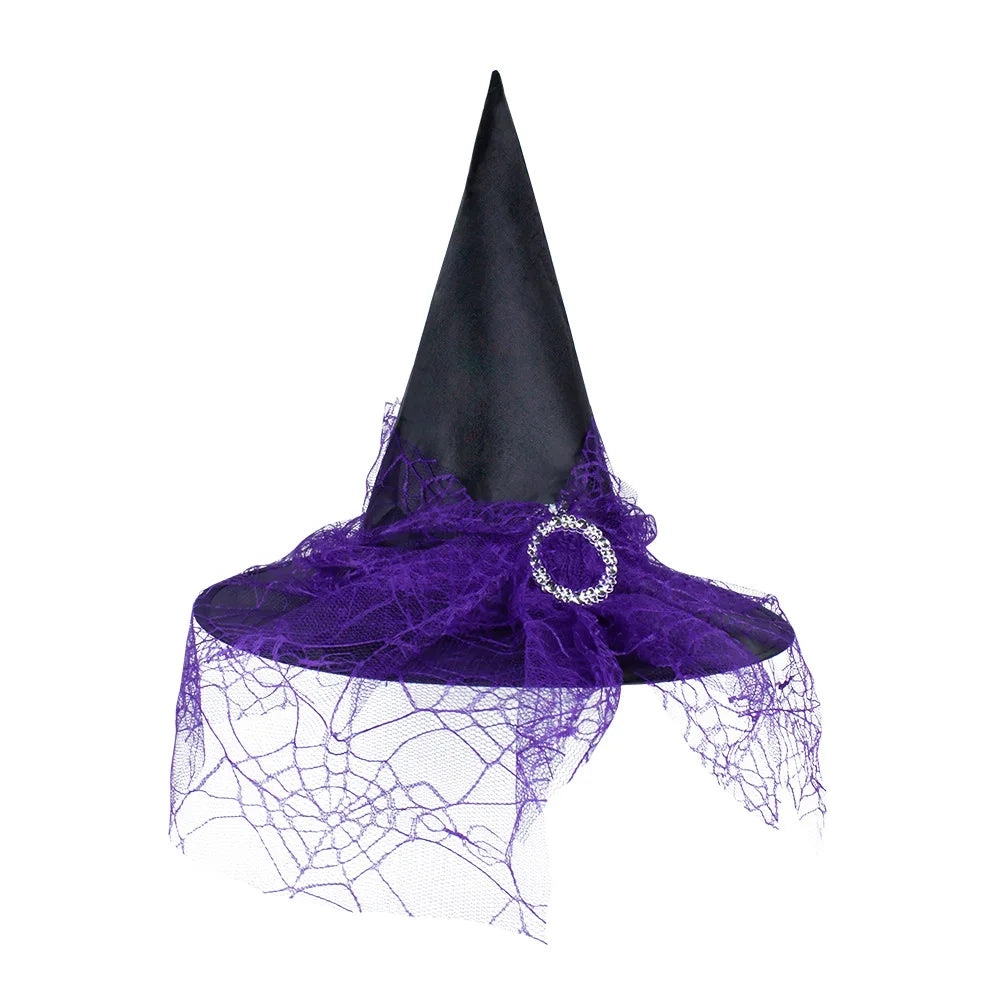 Lace Mesh Witch Hat – Unisex Halloween Costume Cap Costume Hat Axl L A-Purple