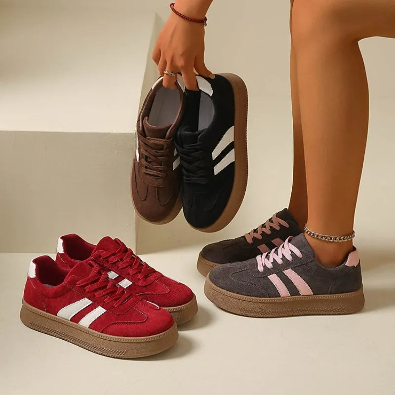 Women's Suede Platform Sneakers – Non-Slip Lace-Up Casual Shoes Platform Sneakers Axl