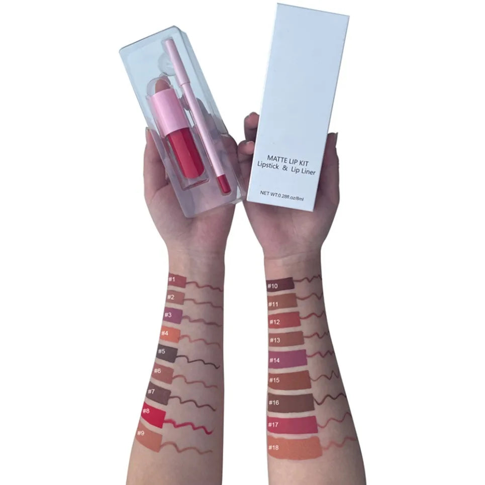 Vegan Pink Matte Liquid Lipstick & Lip Liner Set | Waterproof Lip Makeup Set Axl