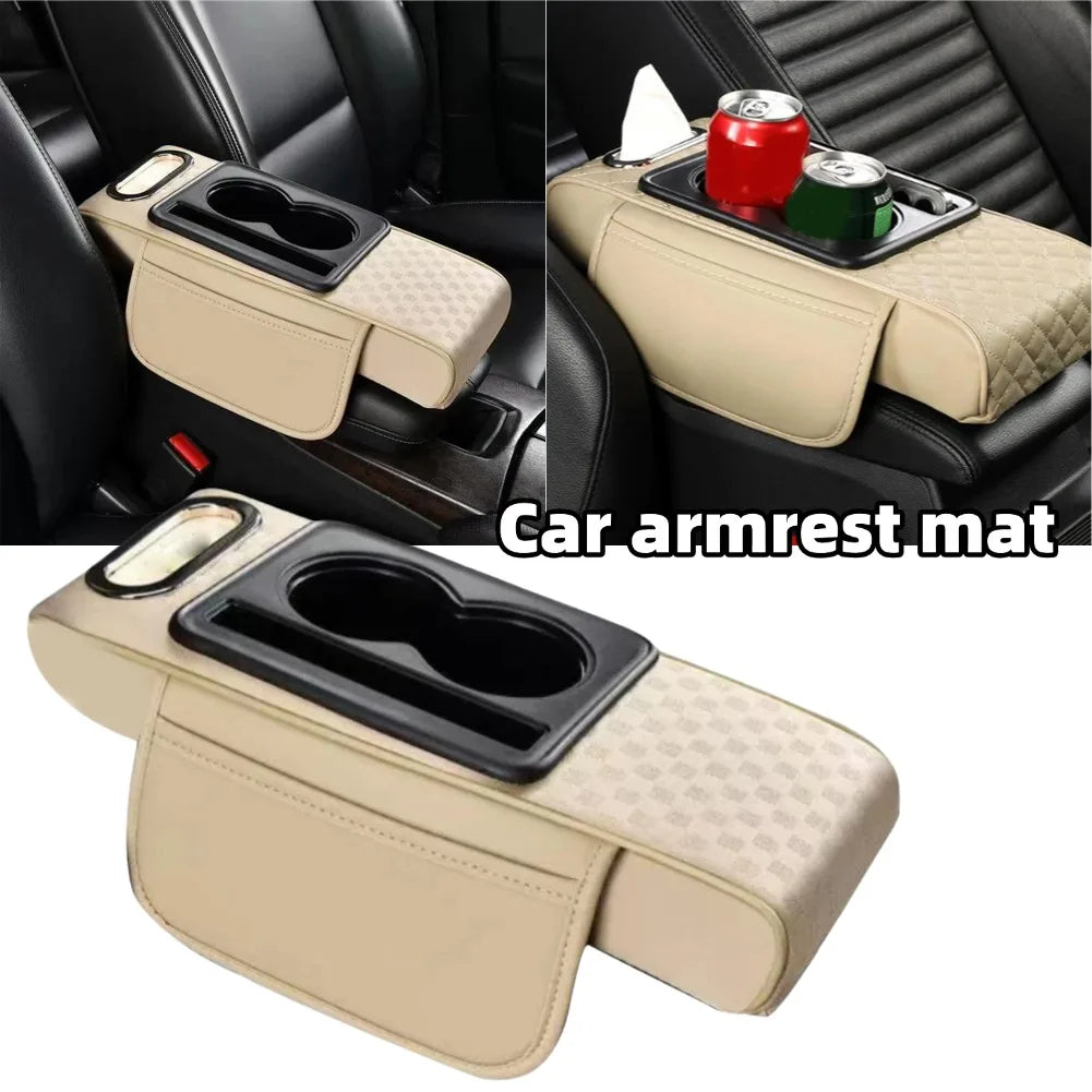 Car Armrest Cushion with Cup Holder & Tissue Pocket | Universal Car Armrest Cushion Axl