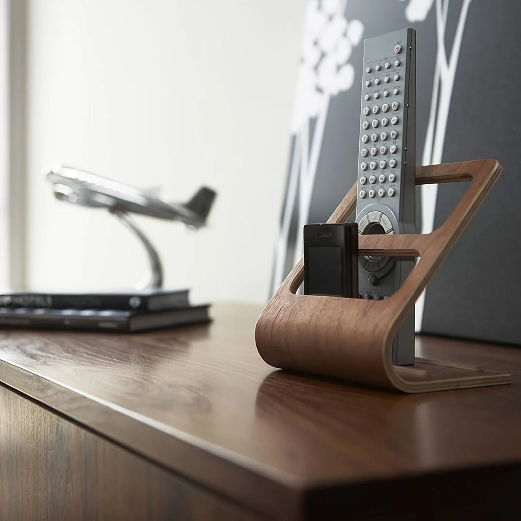 Wooden Remote Control Holder – 2-Slot No-Assembly Desk Caddy Desktop Remote Organizer Axl