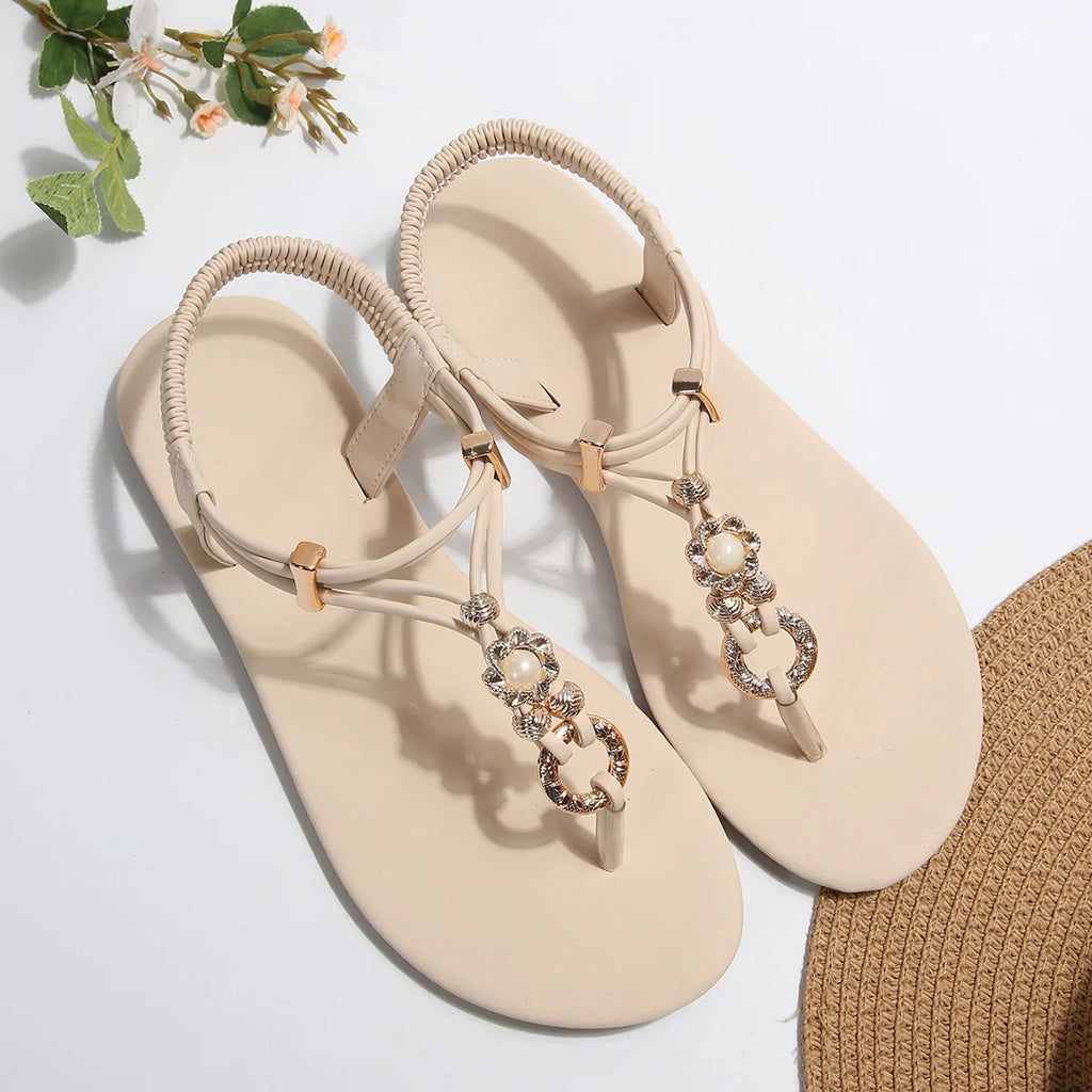 Women's Bohemian Rhinestone Flat Sandals – Beaded Beach Shoes Flat Sandals Axl Creamy-white 37