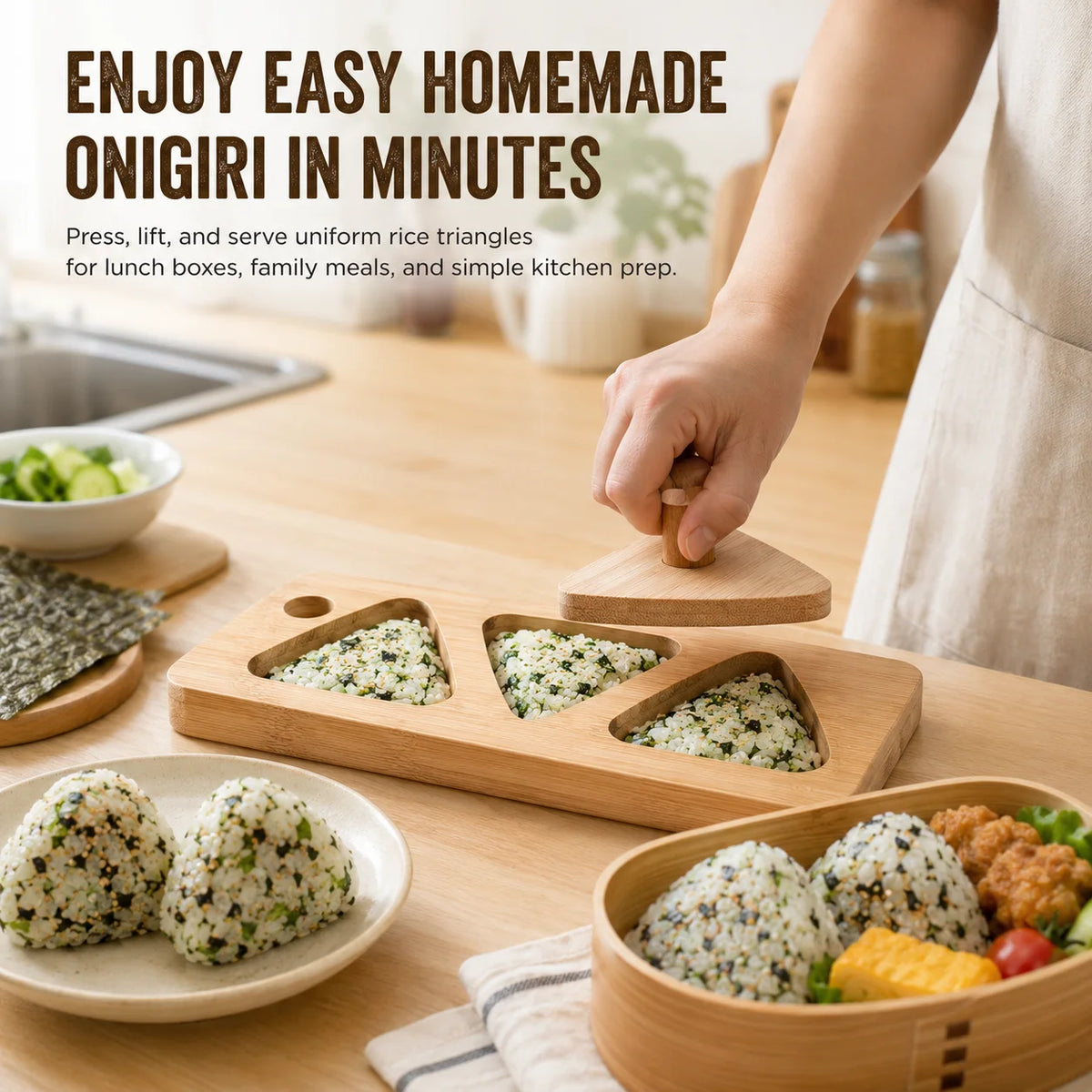 Wooden Onigiri Rice Ball Mold – Triangle Sushi Press Set Rice Ball Mold Axl