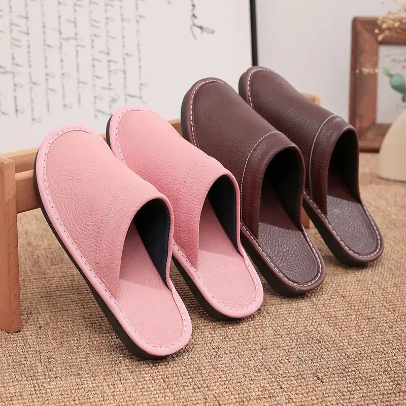 Lorilury Non-Slip Waterproof Indoor Leather Slippers Men Women Indoor Slippers Axl