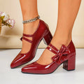Bow Mary Jane Chunky Heel Pumps | Women's Office Loafers Mary Jane Pumps Axl wine red 39
