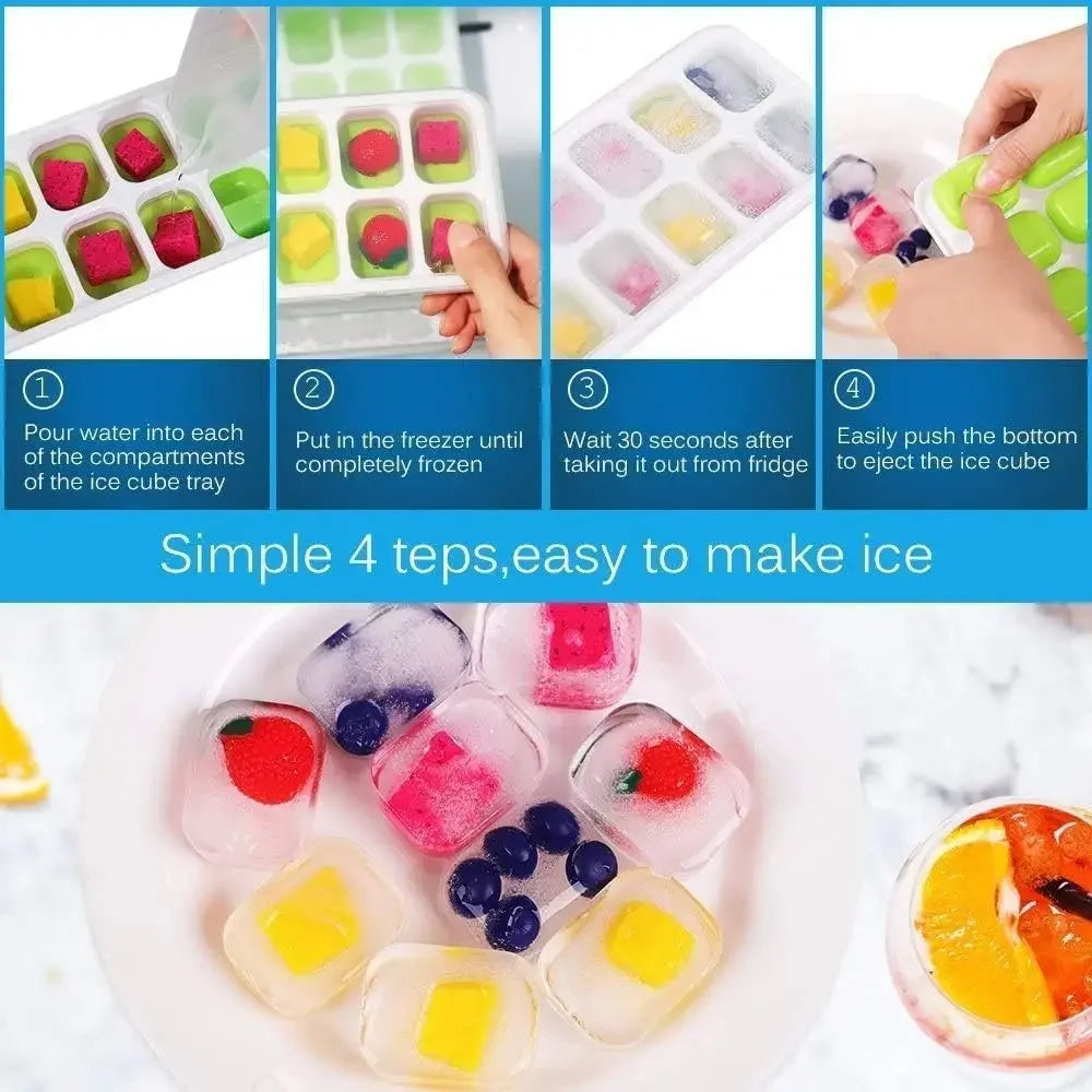 Silicone Ice Cube Tray with Lid – 14-Grid Non-Stick Mold Ice Cube Tray Axl