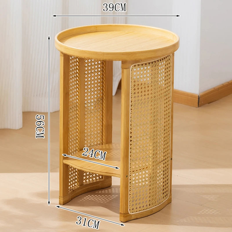 Round Bamboo Coffee Table with Storage Shelf | Japanese Style Bamboo Coffee Table Axl Wood color Small